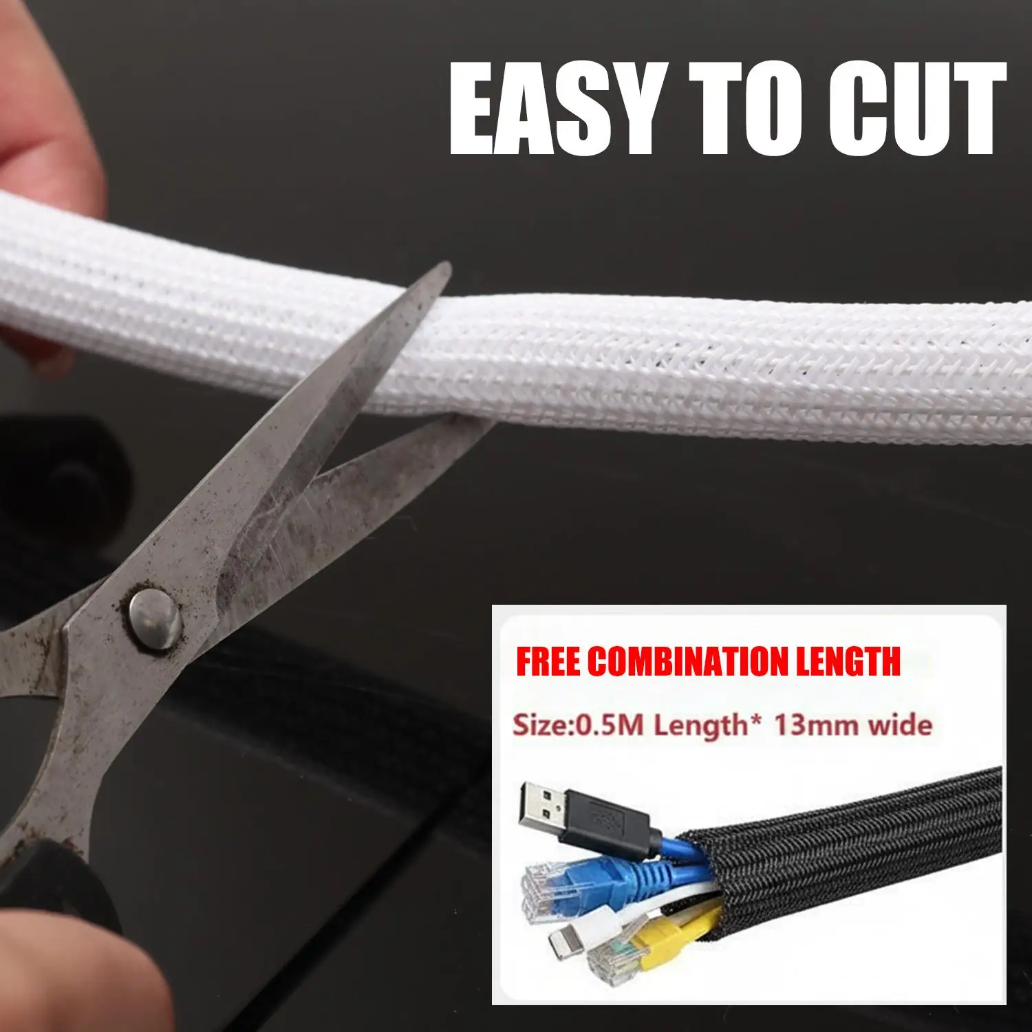 범용 유연 절연 편조 케이블 슬리브 정리기 소프트 파이프 스크래치 방지 네트워크 와이어 코드 랩 보호 커버