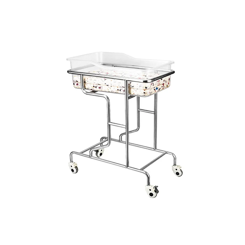 

Mobile Clear Metal Hospital Furniture Acrylic Baby Hospital Bassinet Trolley With Cabinet