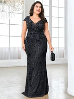 Plus Size Elegant Blue Evening Dress For Women 2024 Luxury Long Mermaid Formal Sequins V-neck Prom Wedding Party Gown - Image 3