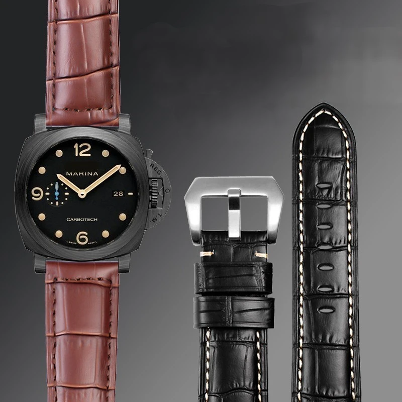 Cinturino In Pelle Di Vacchetta Per Panerai Fossil Hamilton Men Pam Watch Strap Bracciale Cinturino Con Fibbia In Acciaio Inossidabile 22Mm 24Mm 26