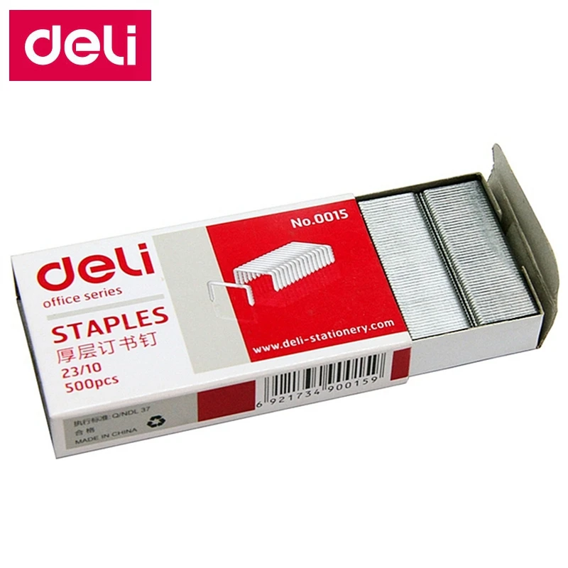 Deli 500pcs/Box Heavy Duty Staples 23/10 Staples 12x10mm Staples Width 12mm Height 10mm Capacity 75 Pages 70g Papers 0015