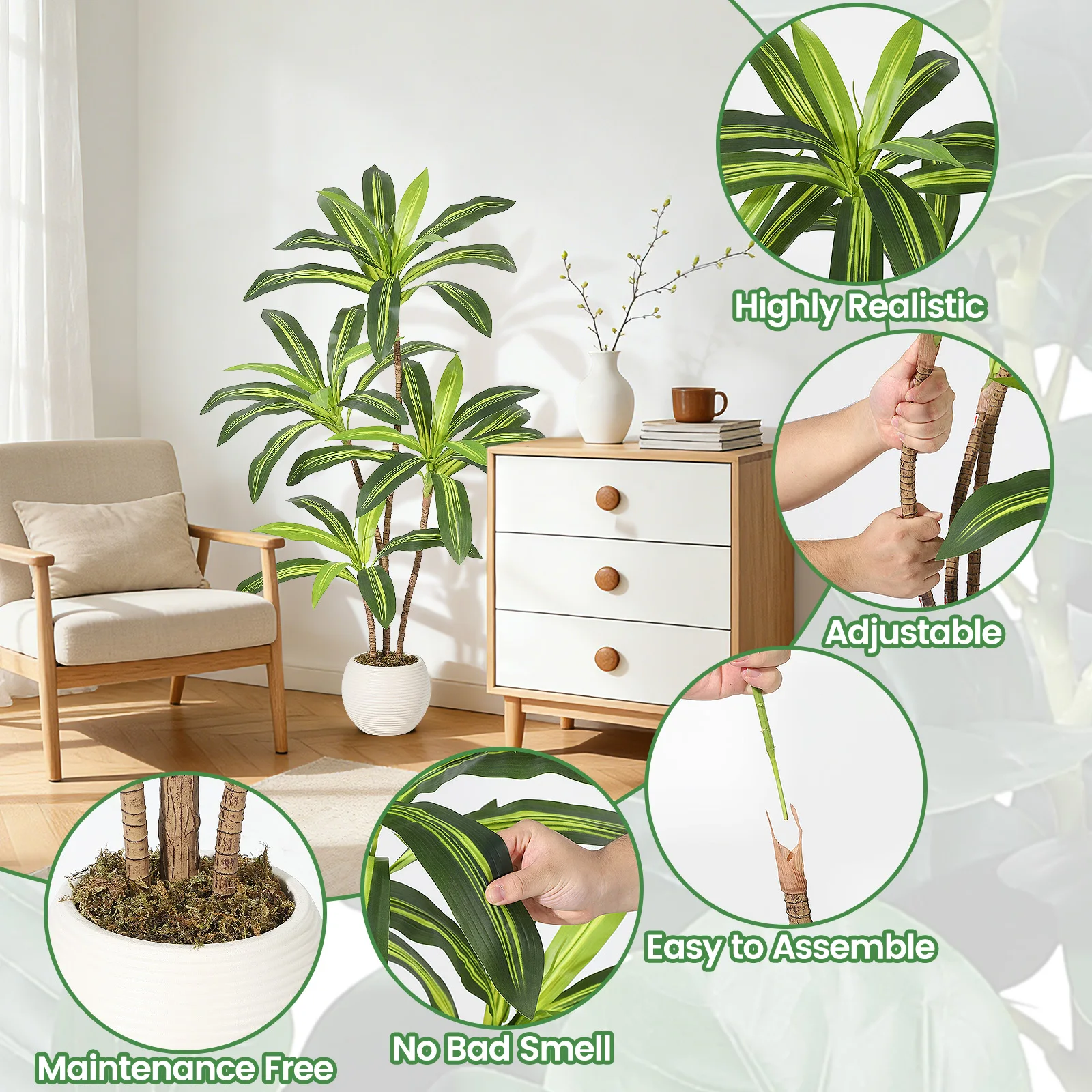 120/150/180 cm Künstlicher Dracaena-Baum, Künstlicher Yucca-Baum, Künstliche Tropische Bodenpflanze im Topf, Künstliche Zimmerpflanzen – Detail 4