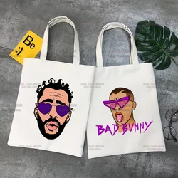 Bad Bunny Canvas Shopping Bag Bolsa Compra Sac Reusable Bolsas Ecologicas Sac Tissu Tote Bag Canvas Shopping Bag