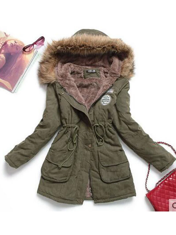 

New Winter Women Jacket Medium-long Thicken Outwear Hooded Wadded Coat Slim Parka Cotton-padded Jacket Overcoat 2022