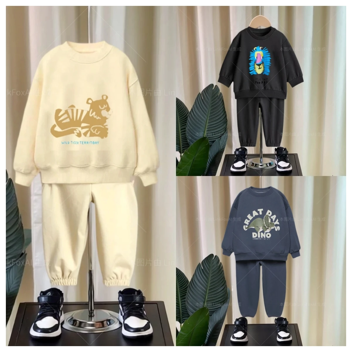 Autumn Children Boy Clothes Set Kid Girls Cartoon Printed Sweatshirts Pullover Top And Pants Suit Long Sleeve Tracksuits