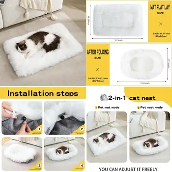 Fluffy Dog Cat Bed Mat 19.6x31.4 inch, Washable Soft Plush Faux Fur Warm Area Puppy Pads Blanket for Indoor Pet Sleep Cushion Wh 1