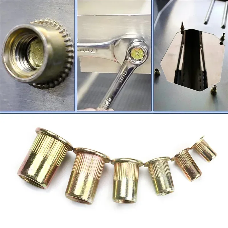210/165/100PCS Box Rivet Nuts Carbon Steel M4 M5 M6 M8 M10 M12 Flat Head Rivet Nuts Set Hardware Multi Sizes Insert Rivet Nuts 4