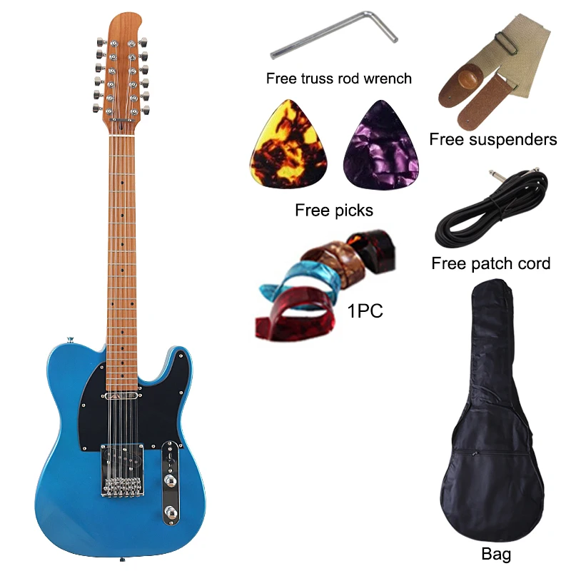 12弦高光沢エレキギター,39インチ,無垢材ベース,22フレット,メイプル