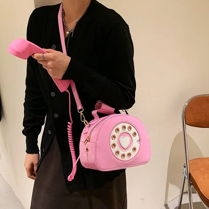 Telephone Shaped Purses PU Handbags for Women Retro Phone Top-Handle Shoulder Crossbody Bag Female Totes 2