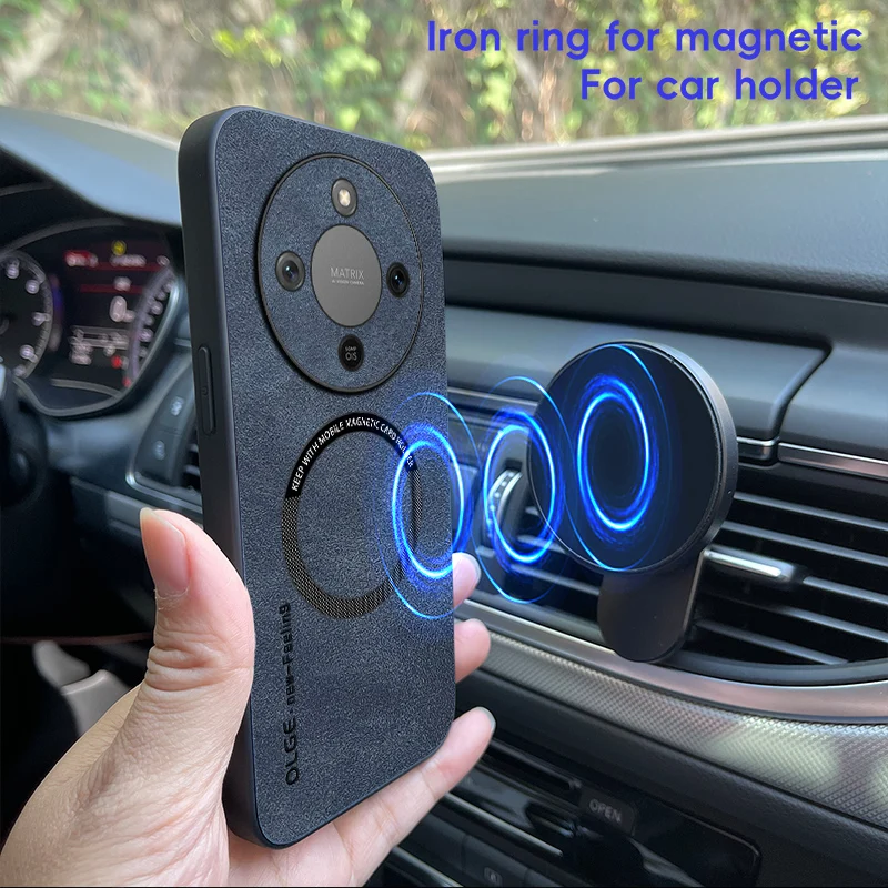 Magnetic Retro Leather Soft Phone Case with Wireless Charging Compatibility