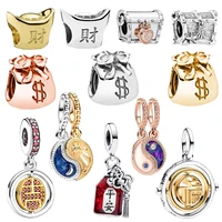 Tai Chi Talisman Yuanbao Treasure Chest Money bag Charm Beads Fit Original 925 Sterling Silver Bracelet DIY Jewelry Gift 1