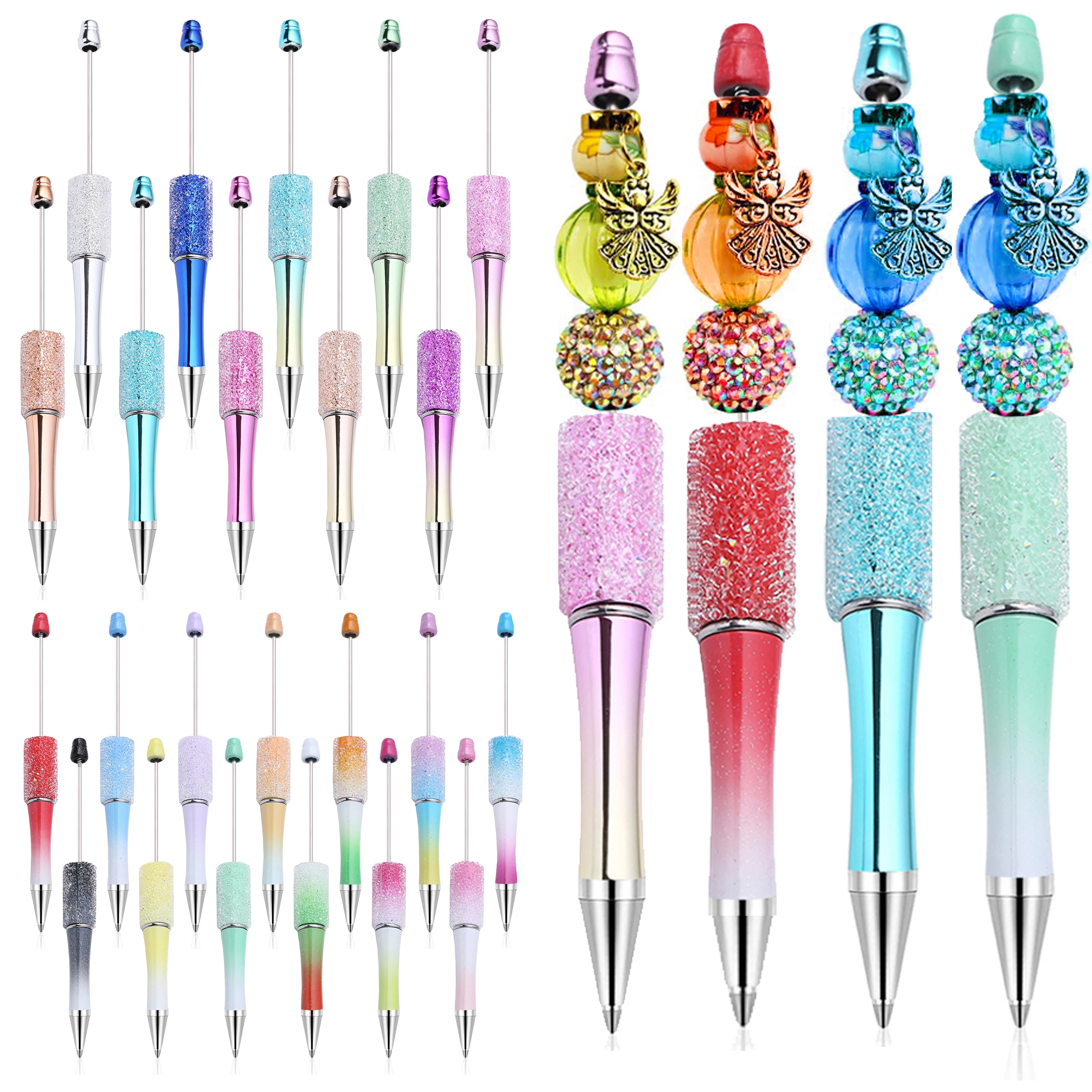 60Pcs DIY Diamond Ballpoint Pen Plastic Bead Ballpoint Pen Party Favours Office Supplies for School Students