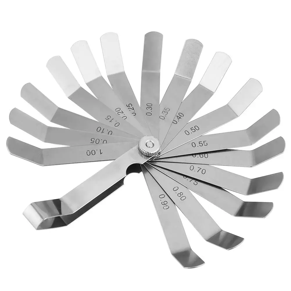 16-Blade Stainless Steel Feeler Gauge 0.05-1.00mm Thickness Curved Ruler for Welding Inspection Tool