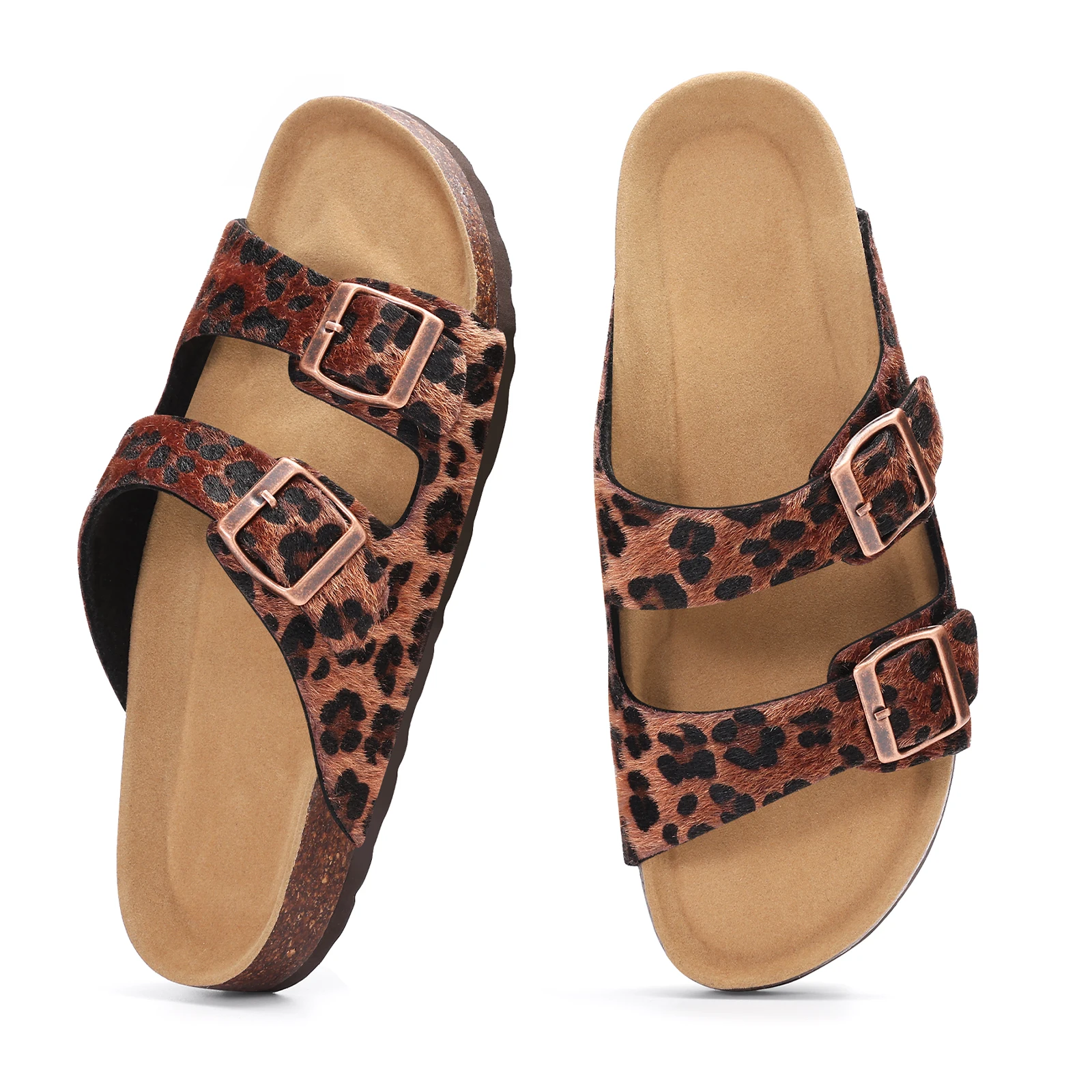 Comwarm Damen-Clogs mit Leopardenmuster, modische Freizeitsandalen, Slip-On-Outdoor-Slides, Korksohle, Sandalen mit Fußgewölbestütze – Detail 13