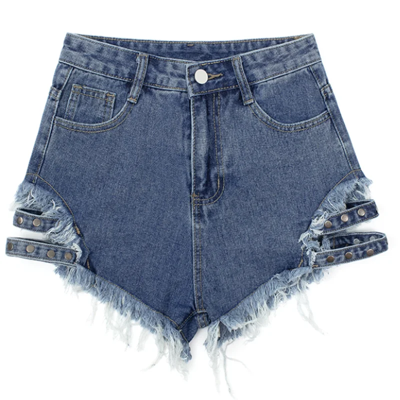 

Женские джинсовые шорты с заклепками, свободные джинсовые шорты с завышенной талией и дырками, новинка 2022