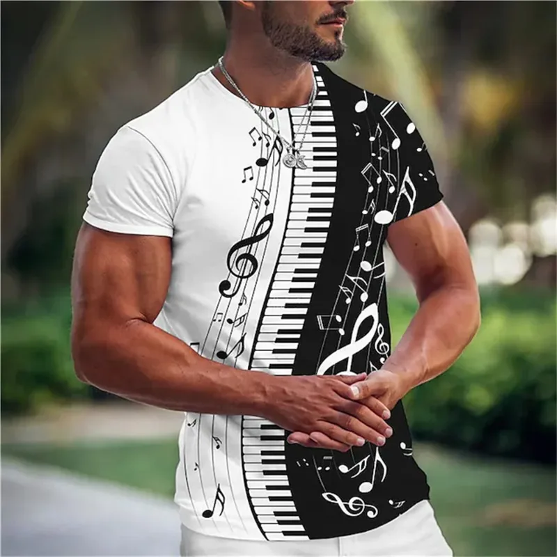 

Fashion oversized men's music 3D black and white street trend clothing casual short sleeved summer men's clothing party