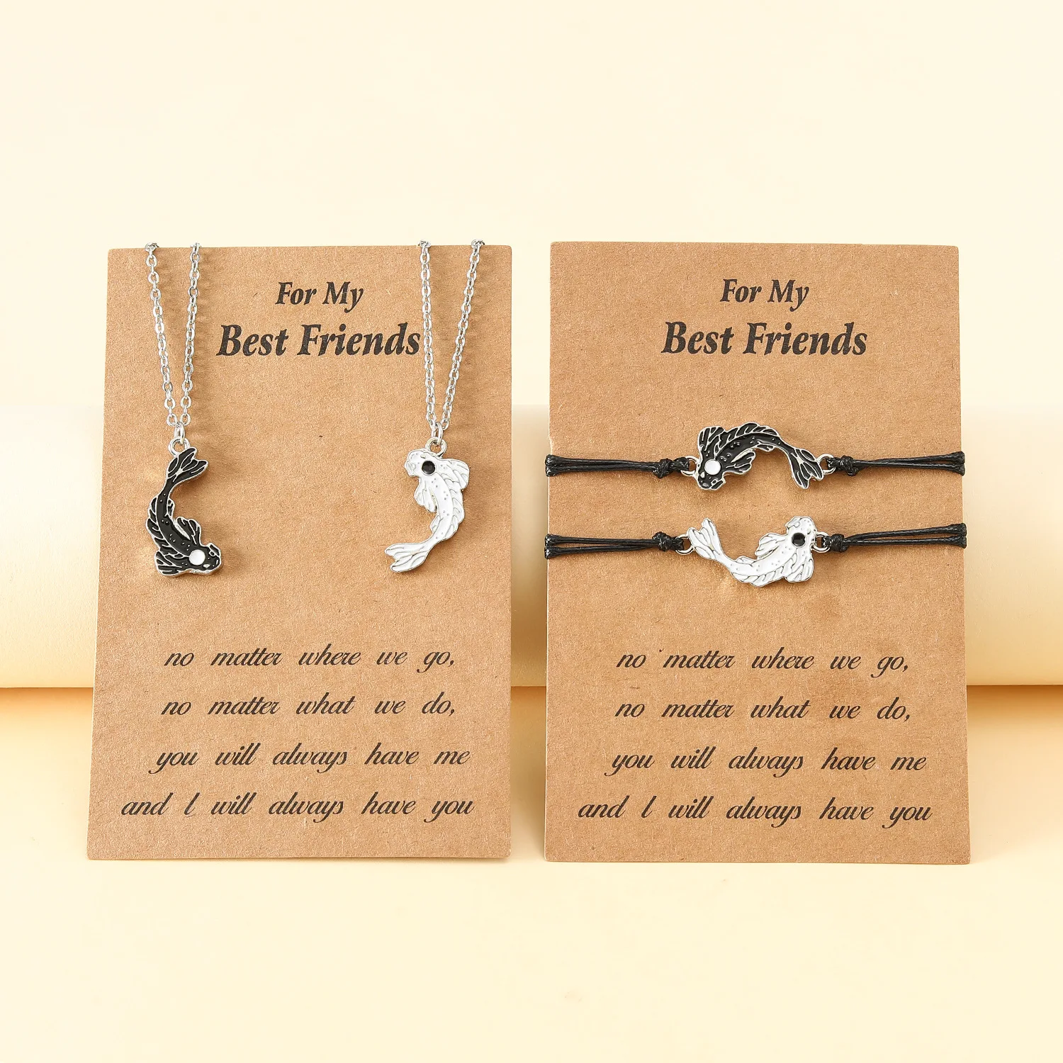 Rope Bracelet Handwoven Bracelet Alloy Drip Oil Tai Chi Fish Good Friends Card Woven Bracelet Necklace