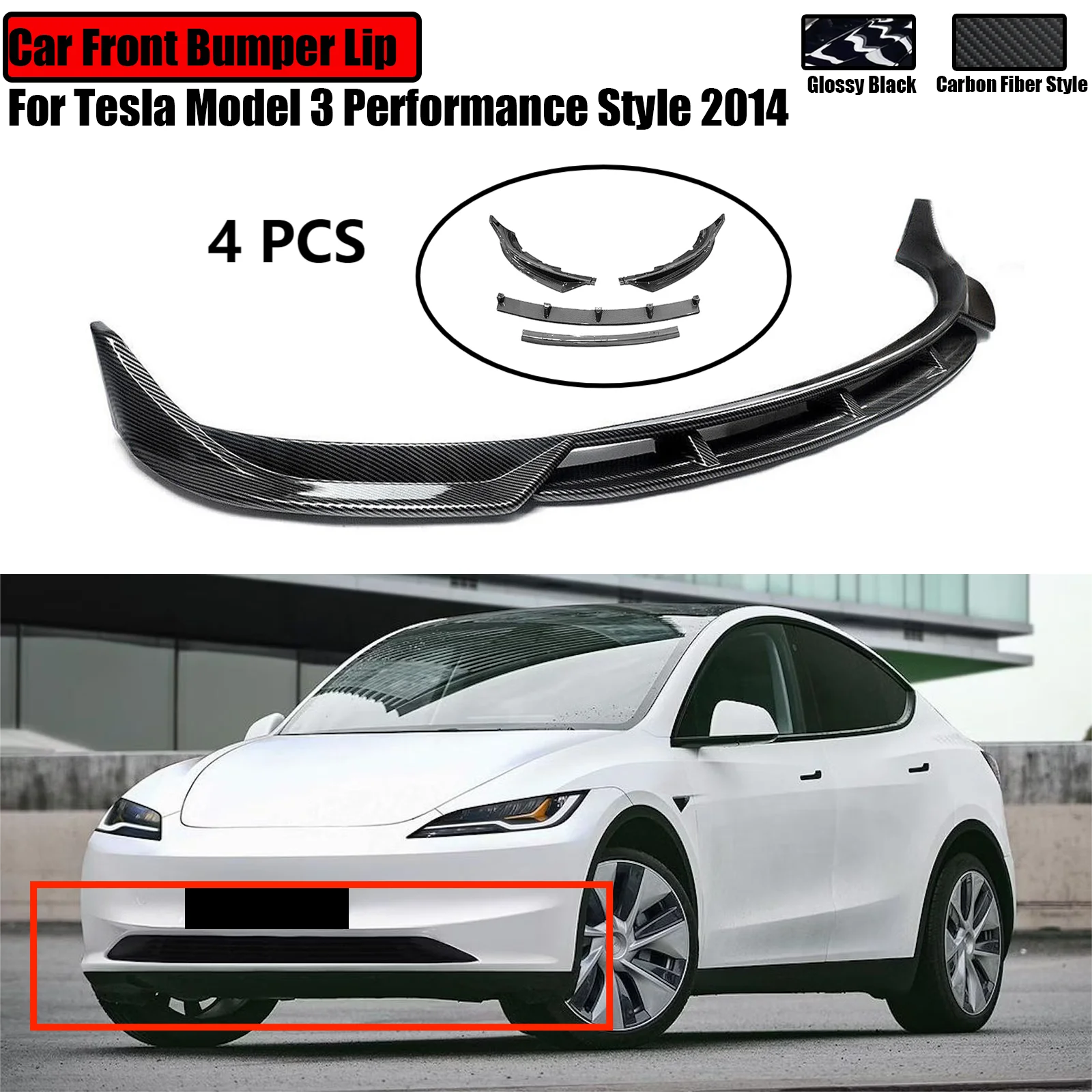 

Диффузор для переднего бампера автомобиля Tesla Model 3 Performance Style 2024, сплиттер, спойлер, отделка, глянцевый черный стиль из углеродного волокна