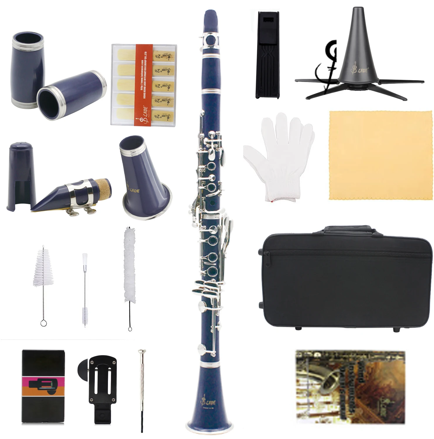 

Deep Blue 17 Key Falling Tune B Clarinet ABS Silver Plated Silver Key Musical Instruments with Mouthpiece Cleaning Cloth Parts