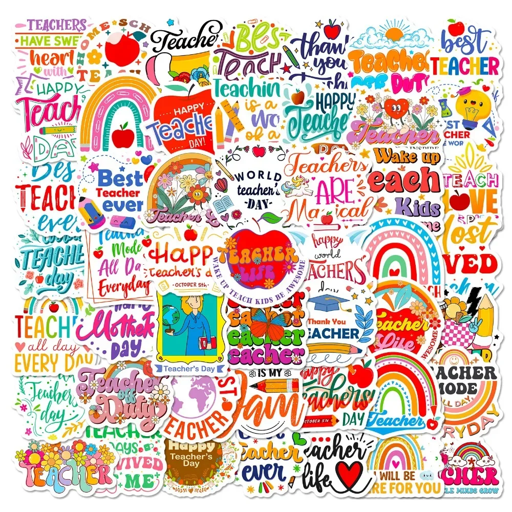 

10/50Pcs Teacher English Short Sentences Stickers for Notebooks Scrapbook Craft Supplies Material Stationery Thank You Sticker