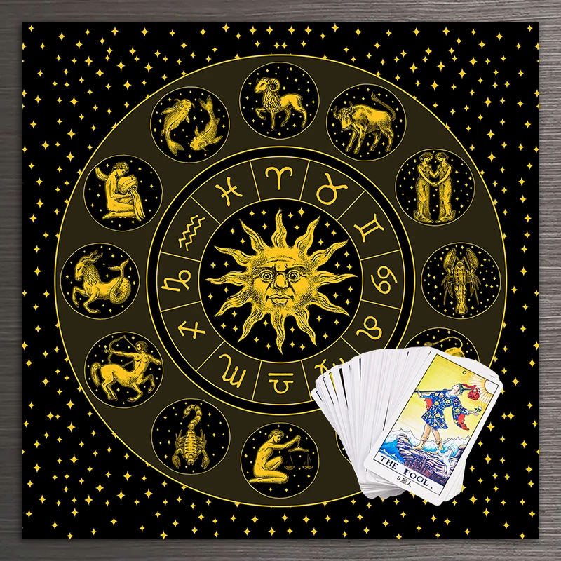 

Wheel of the Zodiac Astrology Chart Tarot Tablecloth sun moon Phase Altar Cloth Tarots Cloth Divination Astrology Board Game