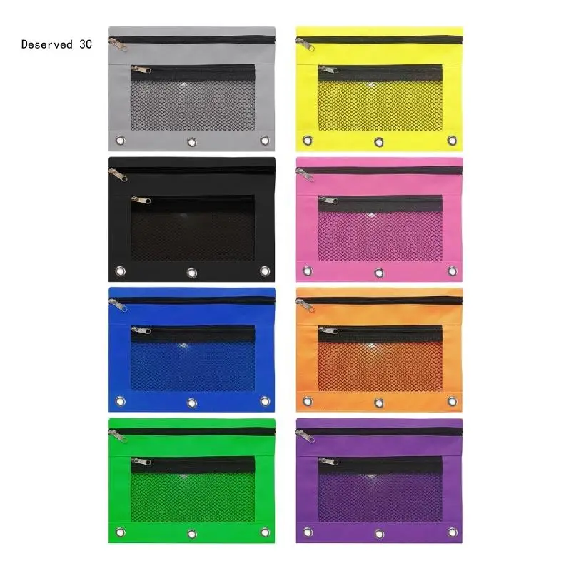 

R9CB 2Pieces 3-Rings Pencil with Clear Window, Stationery Bag 3-Rings Binder Pencil Double Layer Stationery Bag