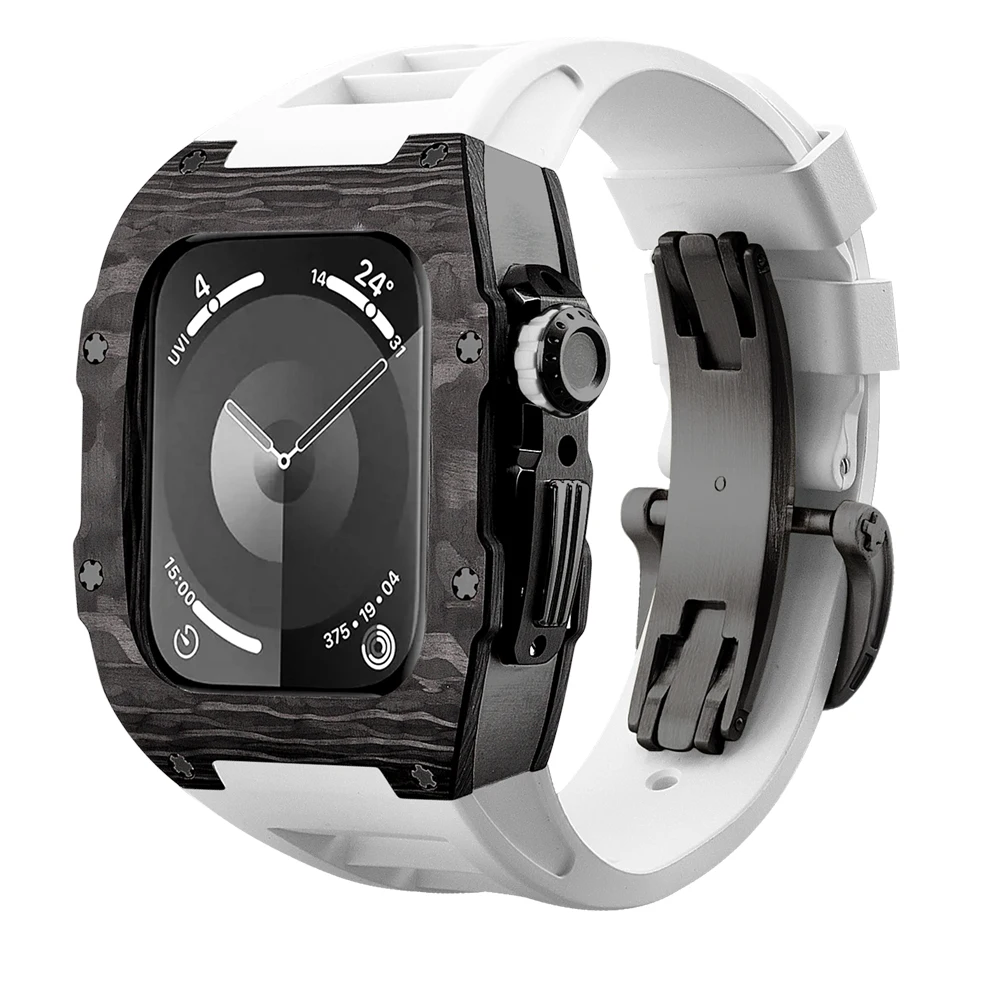 Custodia In Fibra Di Carbonio Per Kit Di Modifica Apple Watch Kit Mod Per I Watch Series Se 9/8/7/6/5/4 44/45Mm Accessori Cinturino Bianco