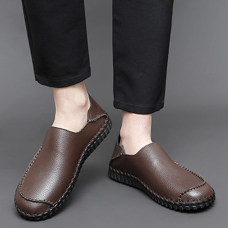 Heren Lederen Casual Slip Op Rijden Loafers Appartement Wandelen Moccasin Zakelijke Jurk Boot Schoenen Mode Slipper