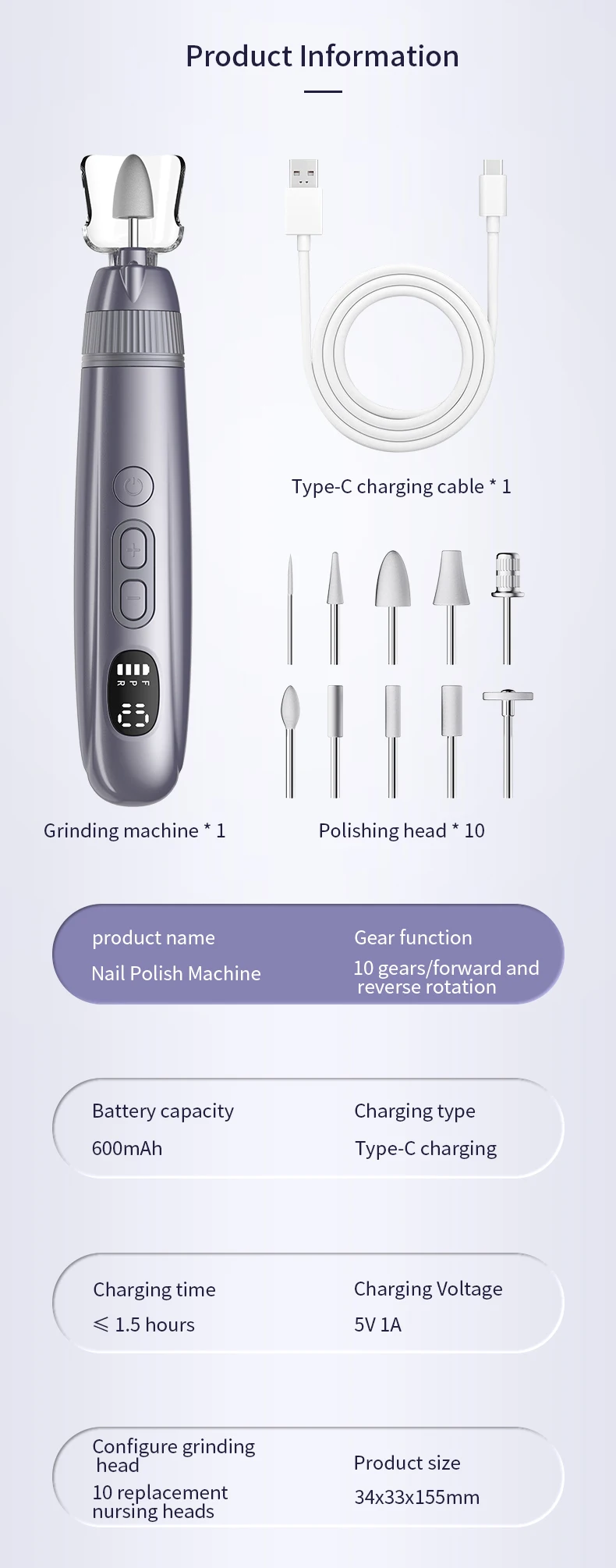 Professional Manicure Pedicure Kit Electric Nail File Set Cordless Nail Drill Ma