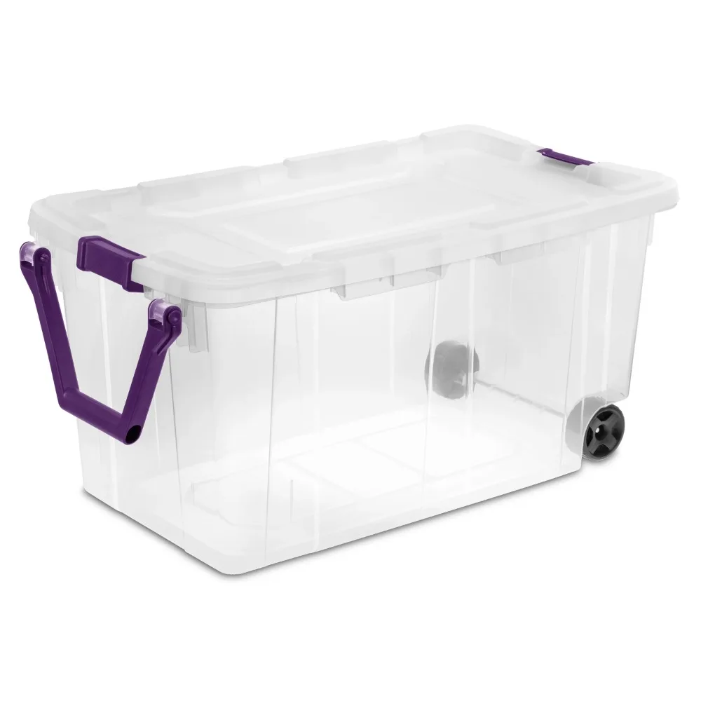 

160 Qt. Wheeled Storage Box Plastic, Sweet Plum, Set of 2 storage box organizer box storage containers