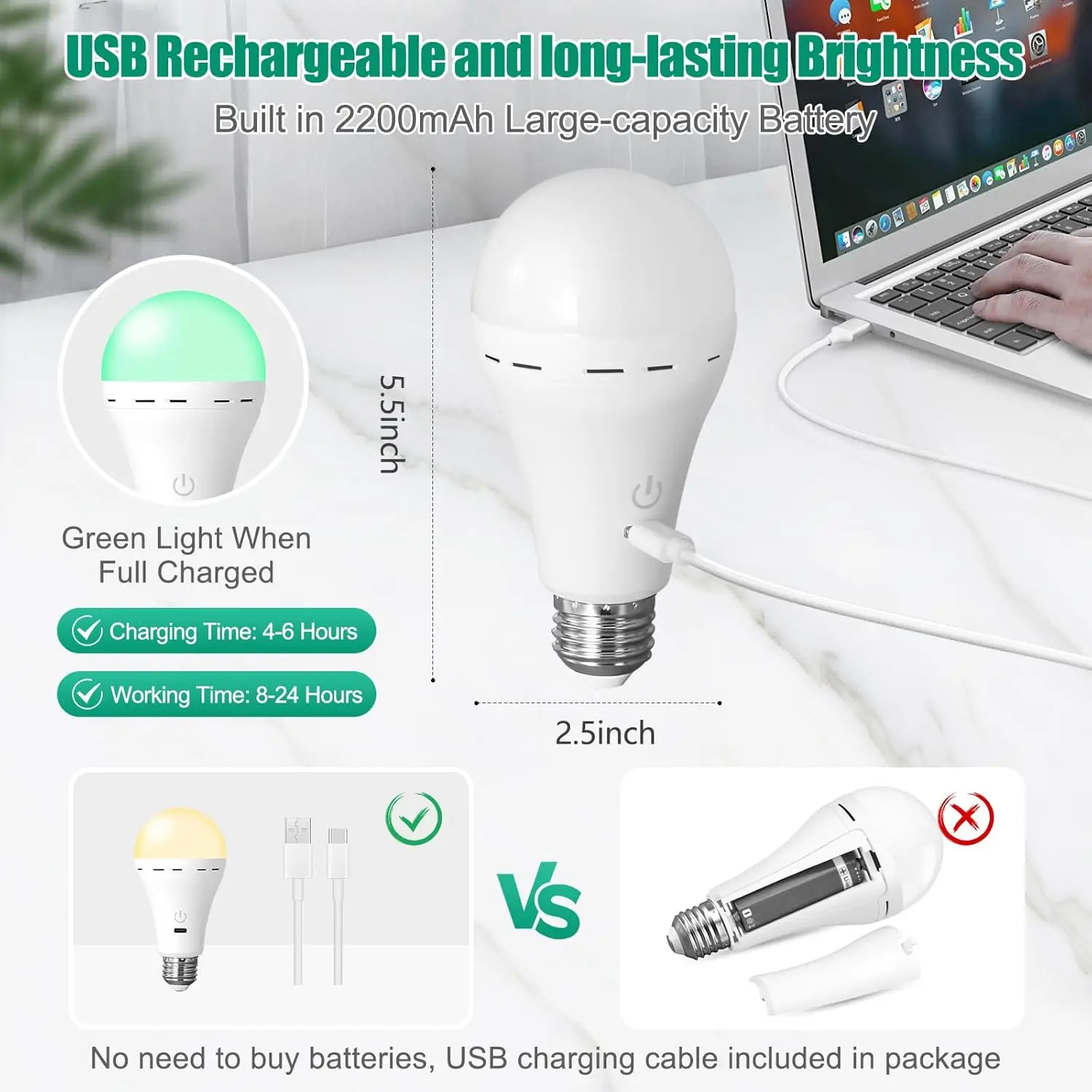 Smart Rechargeable Dimmable Light Bulbs with Remote and Timer Function