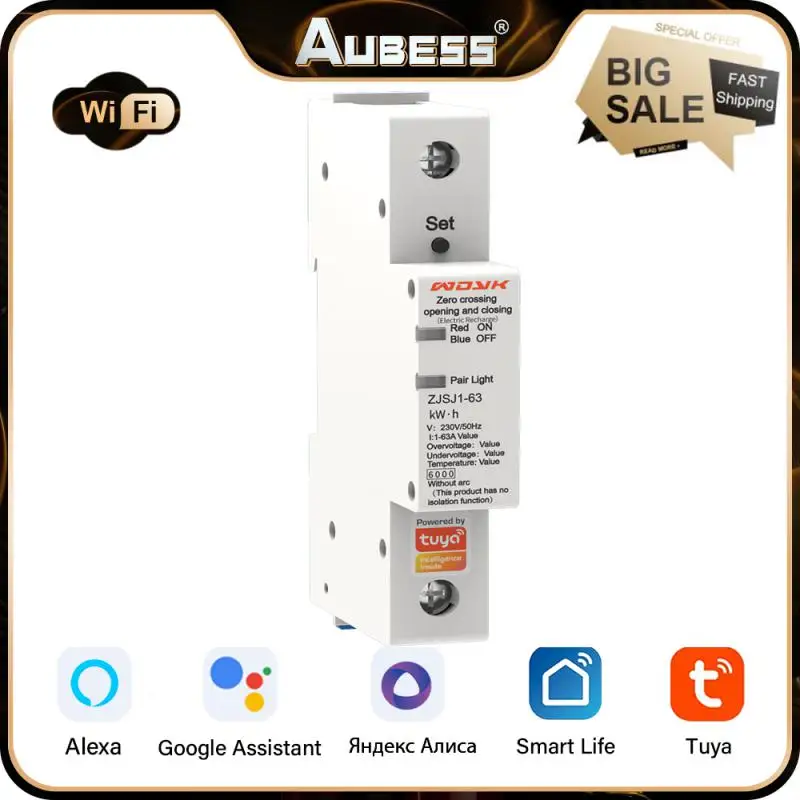 

Aubess WIFI умный автоматический выключатель Умный дом Напряжение Ток нулевой Переход переключатель Счетчик Таймер голосовая поддержка Tuya Alexa Google