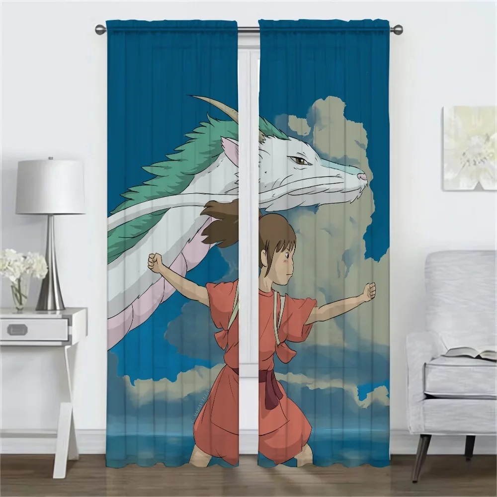 Elegant Room Curtains 2 Pieces Spiriteds Away Window Curtain Tulle for Bedroom Partition Shades Home Interior Curtains Living 2