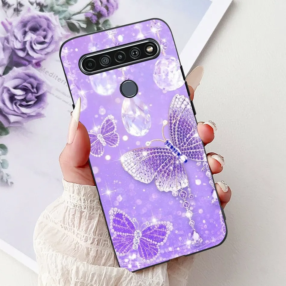 Elegant Floral Cat Printed Black Silicone Phone Case