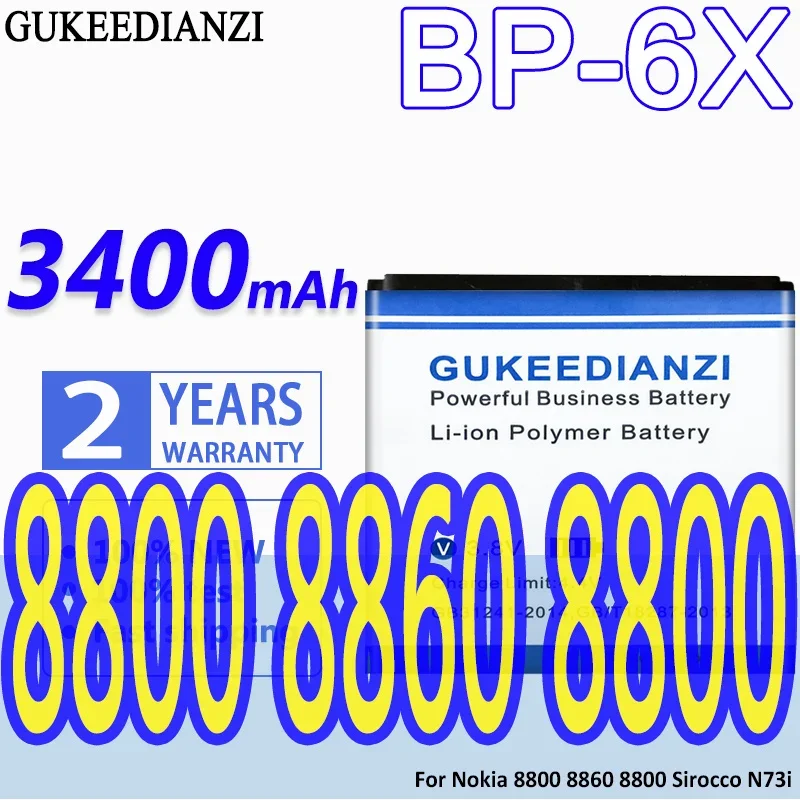 Gukeedianzi Batteria Del Telefono Cellulare Per Nokia 8800 8860 8800 Sirocco N73I Batteria Di Ricambio Bp 6X Bp-6X 3400Mah