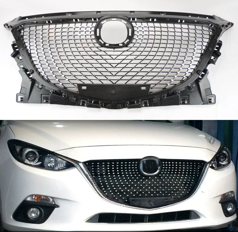 Передняя решетка гоночный гриль для Mazda 3 2014-2016 Алмазный Стиль Mazda3 Замена верхнего