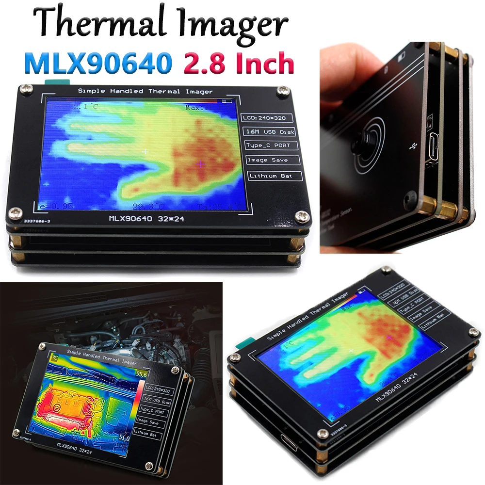 MLX90640 2.8Inch Thermal Imager Infrared Temperature Sensor Digital Thermal Imaging Camera For Industrial Component USB Charging thermal imager