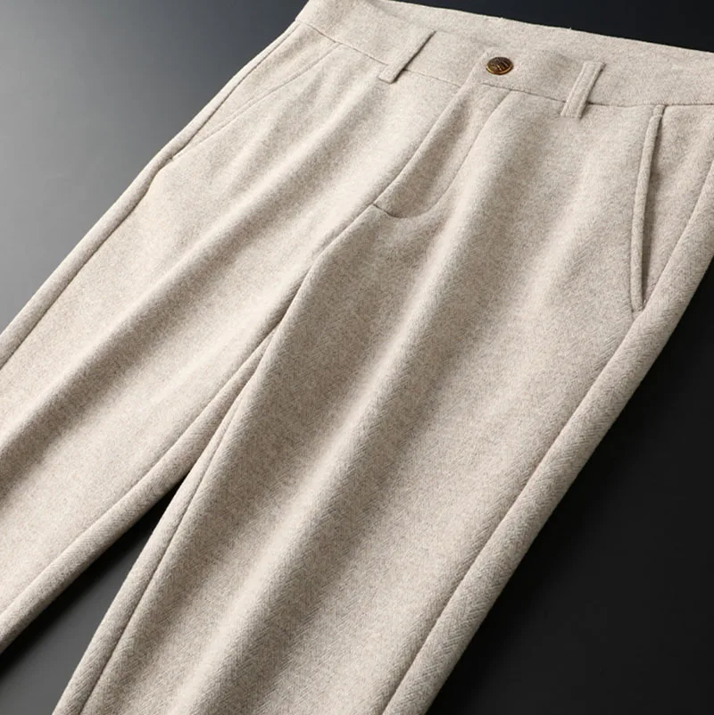 Light luxury khaki deep winter thick casual business pants men's small straight slim men's wool pants 2