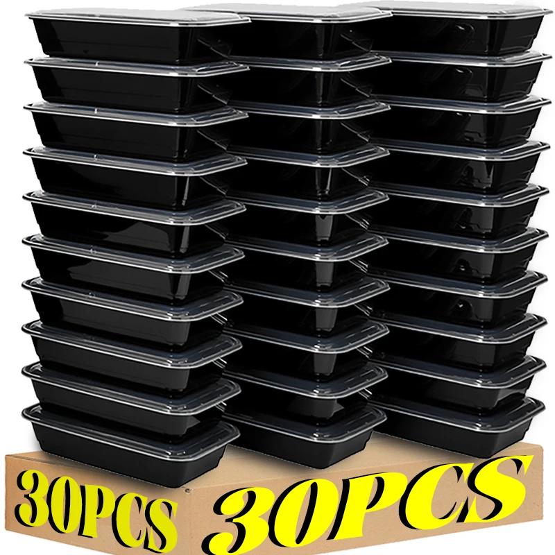 480/650/870ML Disposable Food Containers Black Kitchen Fridge Storage Box with Lids Leakproof Lunch Box for Fruit Salad Sandwich
