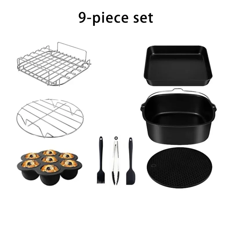 6pcs 9pcs AirFryer Accessories Set 8inch Fit for 5.5L Airfryer Baking Basket Pizza Plate Grill Pot Kitchen Cook Tool For Home 2
