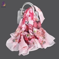 BYSIFA| Pink 100% Natural Silk Scarf Bufanda Women Elegant Chinese Style Peony Design Summer Long Scarves Beach Shawl Accessory 1
