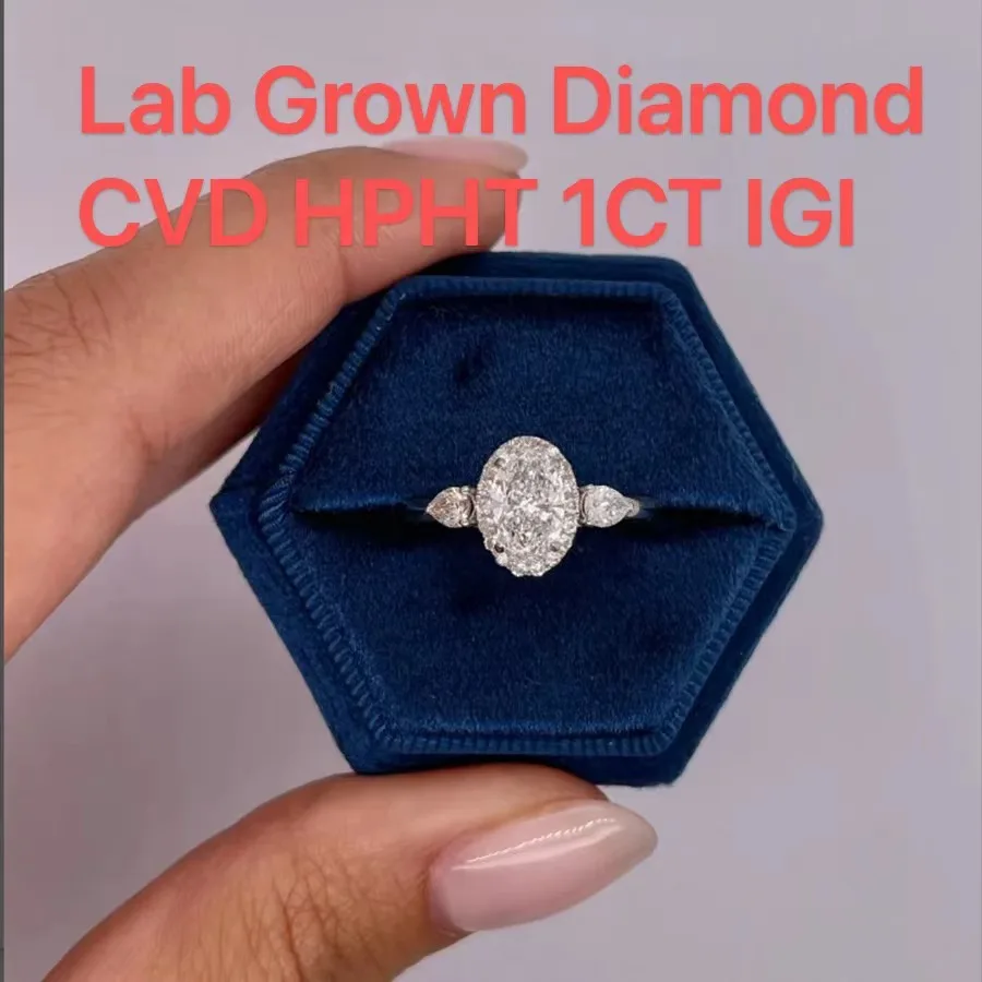 

AEAW 14K White Gold Oval Cut Lab Grown Diamond Engagement Ring 1Carat DE Color VS CVD HPHT Lab Diamond Engagement Ring Set IGI