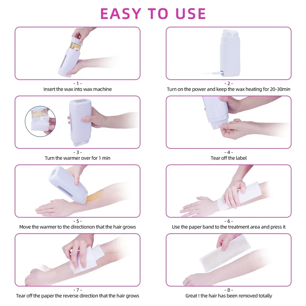 Honey Epilatory Waxing Kit Depilatory Roll on Wax Heater Machine with Refillable Wax Cream&100PCS Waxing Papers For Hair Removal 4