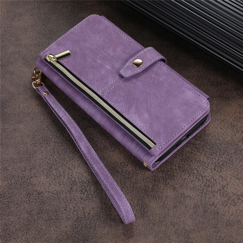 Luxury Leather Flip Wallet Case with Multi 9-Card Slot and Zipper Etui