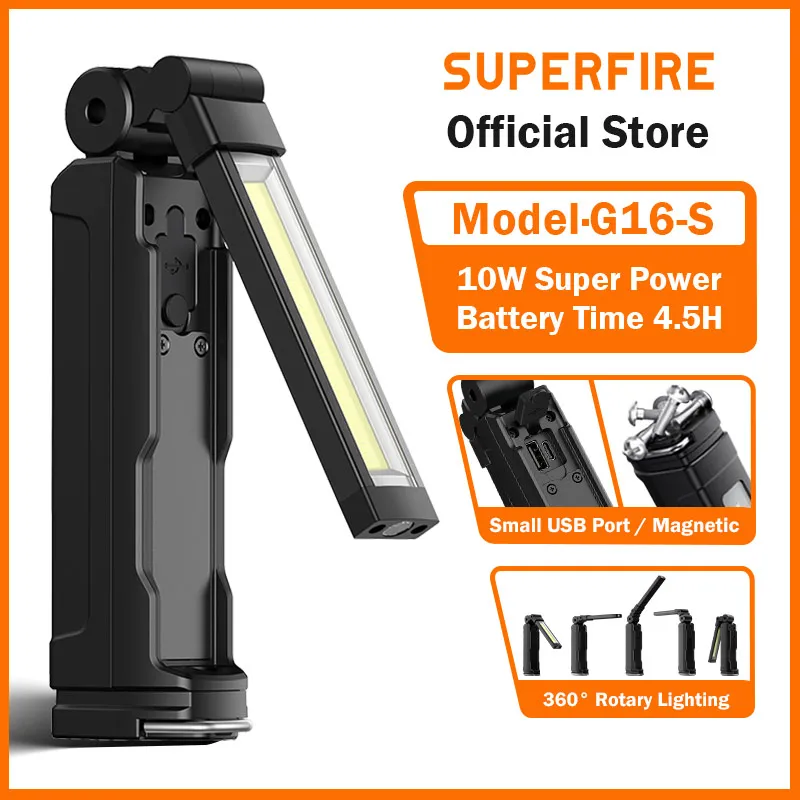 SUPERFIRE COB Work Lights LED Flashlight With Magnetic Base Rechargeable Battery display For Car Repair Power Bank 360&deg; Torch portable flashlight portable work lights portable work light portable torch