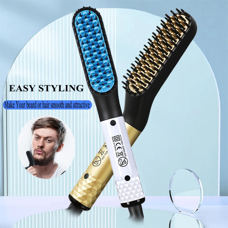 Multi-functional fast hair straightening beard straightening iron flat hot electric hair comb for men's hair beard styling.