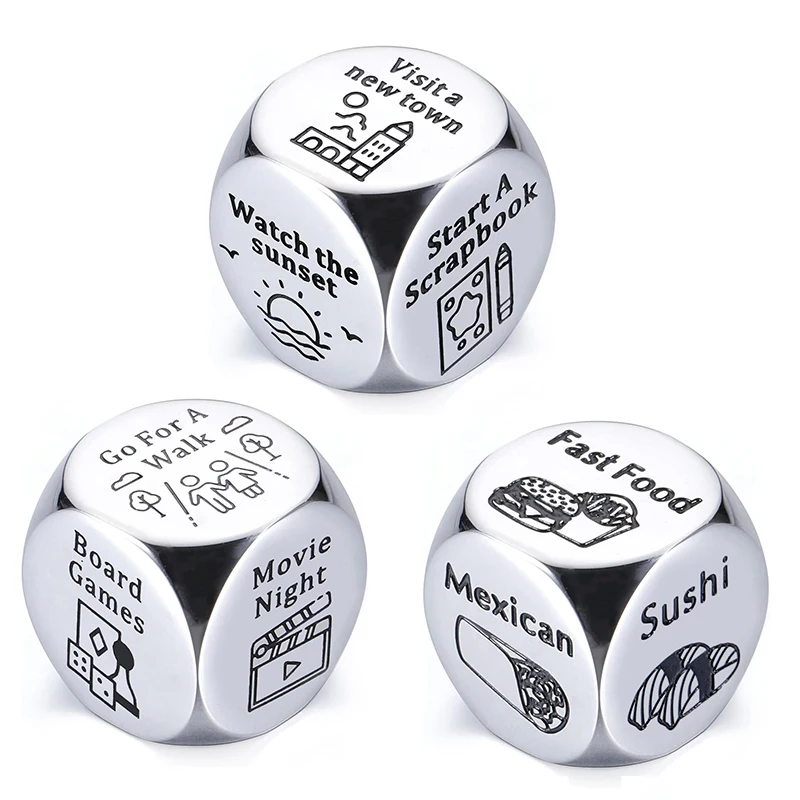 Game Dice Dice Set Food Decision Dice Stainless Steel Date Night Meal Decision Maker Valentines Day Movies Dice Entertainment Game
