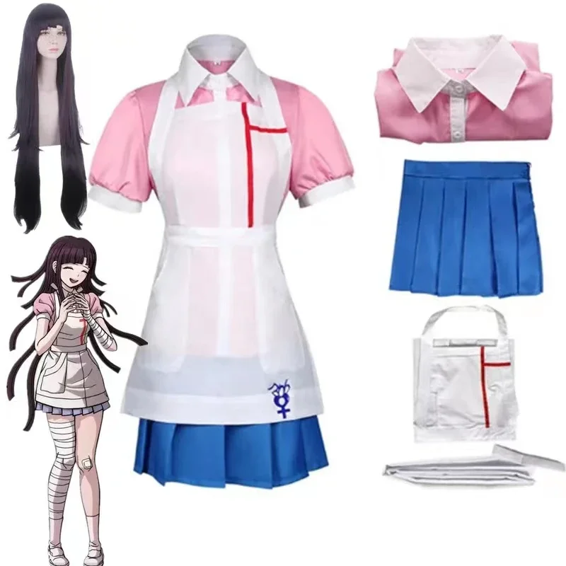 

Anime Danganronpa Mikan Cosplay Tsumiki Costumes Halloween Carnival for Women Maid Dress Uniform Full Set Role Play Clothing Wig