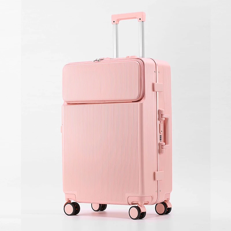 PLUENLI New Front Opening Aluminum Frame Luggage Women's Suitcase Men's Trolley Case Business Boarding