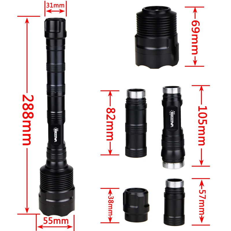 Description Picture 4 of itemTactical Red Beam Flashlight 3x R5 LED Torch Powerful Night Hunting Light with Rifle Scope Mount Power by 3*18650 Battery